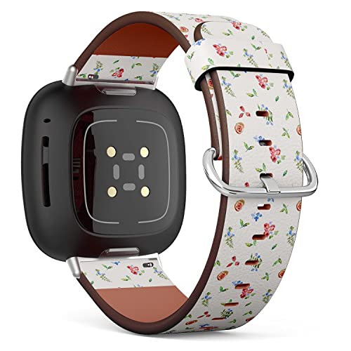 CJBROES Replacement Leather Watch Band, Compatible with Fitbit Versa 3 and Fitbit Sense of Wristband Bracelet Accessory - Vintage Watercolor Flowers