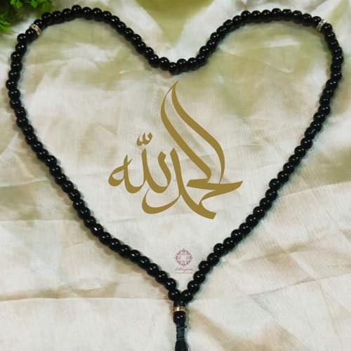 Image of Prayer Islamic Glass Beads Tasbih, Strong Tassel, Salat Prayer Tasbeeh Glass 100 Beads (Black) For Unisex Adult Jaap Mala (Pack of 2)