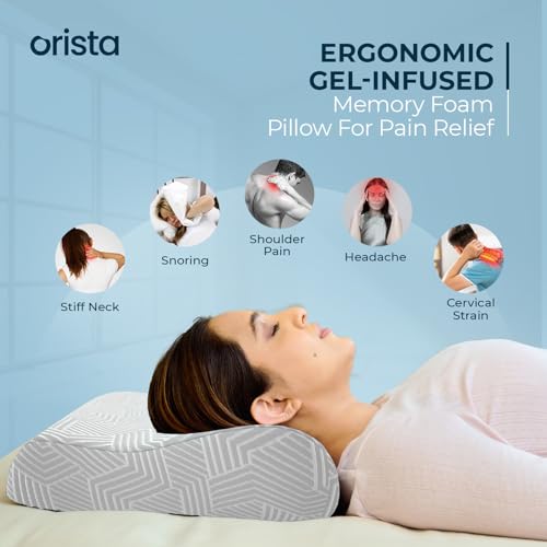Image of Orista Advance Gel Blended Contour Memory Foam Pillow | 2 Year Warranty |Orthopedic Neck & Shoulder Support Pillow for Sleeping | Improves Posture & Spinal Alignment | 23 x 14 x 4.5 Inch | Set of 1