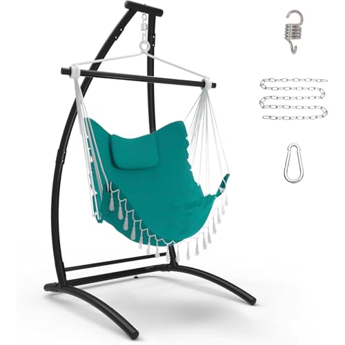 Best Small Hammock With Stand for Balcony: Top Cozy Space Savers 4 C Type Hammock Chair with Stand, Swing Chair with Neck Pillow, Hammock Stand for Balcony, Patio and Deck, Maximum Weight 300 lbs