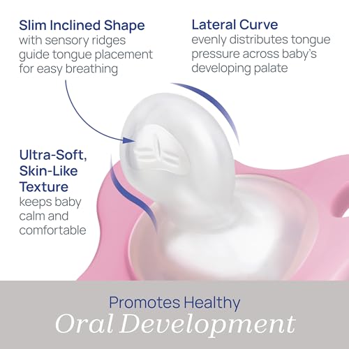 Image of Chicco PhysioForma Dual Soft Orthodontic Pacifier for Babies 6-16 Months, 100% Soft Silicone, Supports Breathing, One-Piece Design, Included Sterilizing Case, BPA Free, 2-Pack, Grey /Dusty Rose