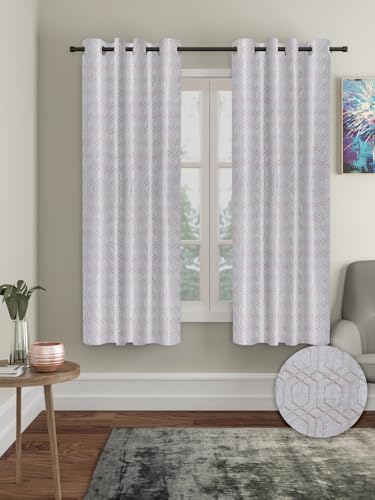 Image of Cortina Striped Light-Filtering Polyester Curtains 5 feet Long Set of 2 for Window [ Opacity: 50-60%, Color: Grey, Knitting Foil Curtains -160 GSM ]