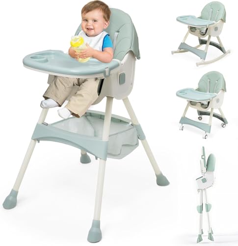 Trona bebé 5in1,Trona Plegable Para Niños, con Altura Regulable,Bandeja Extraíble y Arnés de 5 Puntos,Evolutiva Trona Evolutiva, apta Para Bebés a Partir de 6 Meses