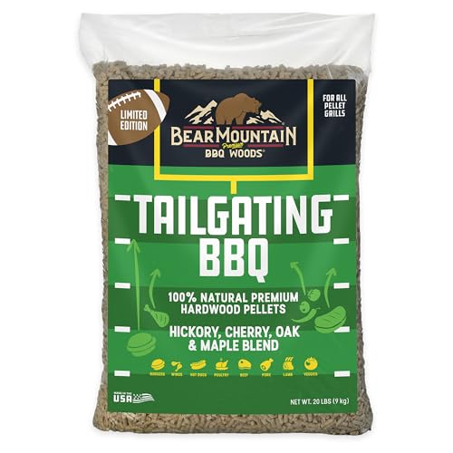 Bear Mountain Tailgating BBQ FK08 Hardwood Pellets for Outdoor Grills and Smokers Hickory Cherry Oak and Maple Blend 20 Pounds