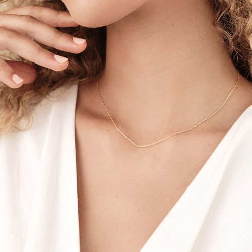 Solid 18K Gold Plated 925 Sterling Silver Chain Necklace for Women, 1.1mm Thin Dainty Cable Chain Non Tarnish & Sturdy Women's Chain Necklace 14/16/17/18/20/22/24 Inches2