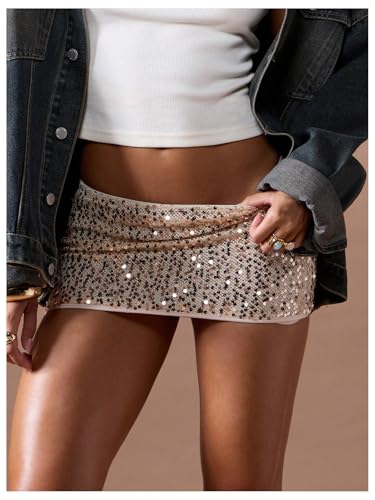 MakeMeChic Women's Sequin Mini Skirt Low Waisted Sparkly Micro Pencil Skirt3