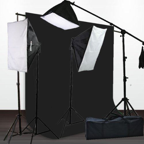 Image of ePhoto 10 x 12 Portrait Muslin Background Support Boom Stand Hair Light Photo Video Photography 3 Softbox Lighting Kit by ePhotoInc H9004SB-1012B