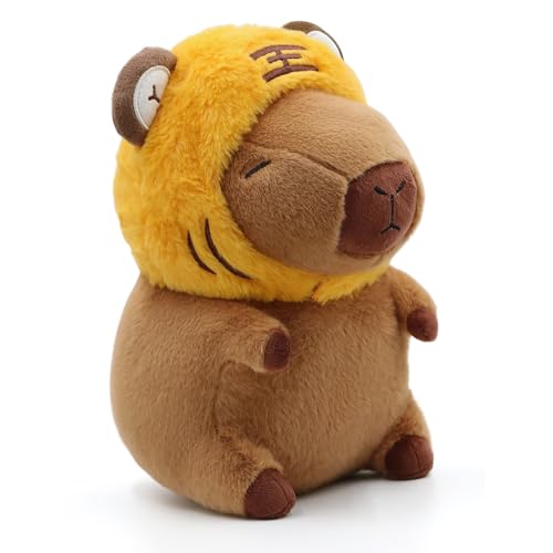 Image of Cute Capybara Plush Wear Tiger Hat, Kawaii Soft Capybara Plushie Pillow, 14 inch Capybara Stuffed Animal Hugging Gifts for Kids Adults (Tiger Capybara)