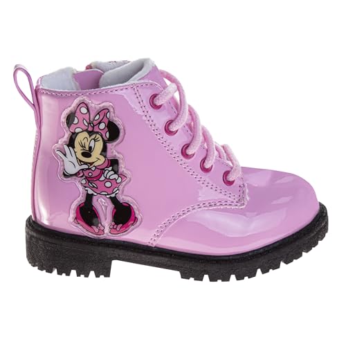 Disney Minnie Mouse Girls Dress Ankle Boots - Fashion Side Zipper Combat Shoes for Girls Size Toddler to Little Kids2