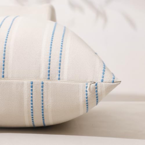 Image of Hckot Throw Pillow Covers 16x16 Set of 2 Blue Pillow Covers Farmhouse Decorative Pillows Textured Linen Square Cushion Covers for Sofa Couch Bed Living Room Decor(Lake Blue)