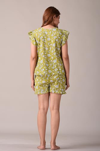 Image of Women Pure Cotton Printed Top & Shorts Set, Nightwear, Nightsuit Set, Sleepwear, Loungewear (Combo of Top and Shorts)