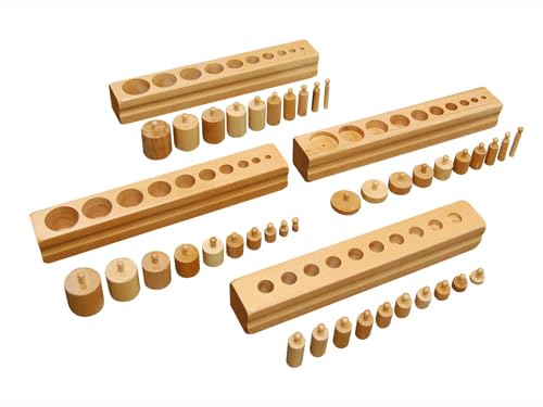 Knobbed Cylinder Blocks Beechwood Four Sets