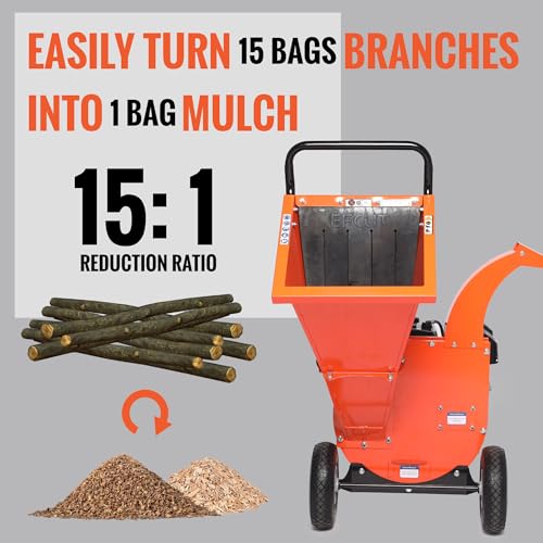 Image of C40E 4 inch Wood Chipper, Easy Key Start, 9HP 274cc Gas Powered Engine, 4 inch Max Branch Capacity, Heavy Duty Shredder Mulcher with Electric Start