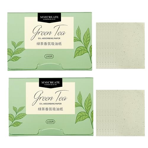 Papel Secante Facial Natural de Aceite - 2 Paquetes de Hojas Absorbentes de Aceite - Papeles Secantes de Aceite (Té verde)