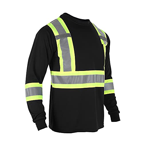 Vendace Men's High Vis Safety Work T Shirt Ansi Class 2 Reflective Long Sleeve Shirt With Pocket(Black,Xl) #TOP1