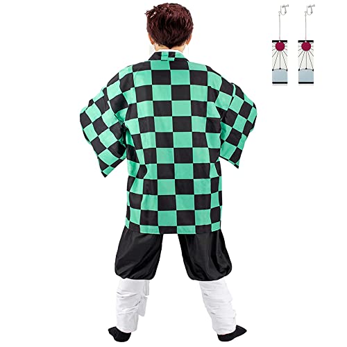 Buyoem Tanjiro Cosplay Costumes Anime Kimono Halloween Cosplay Cloak Kimono Outfit With Earring (gre