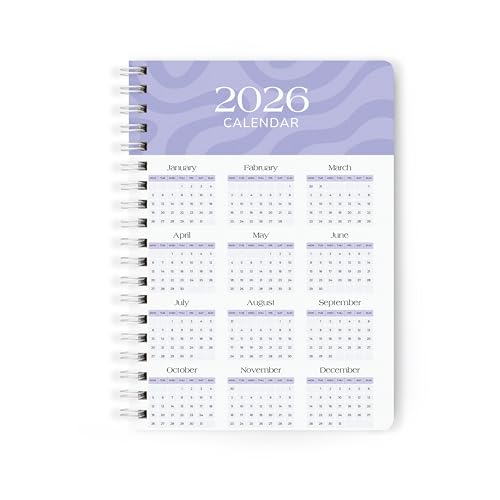 Image of PAPBOO A5 Handy, Hardcover, Hardbound 2026 Diary with Calendar, Easy to Carry White Spiral Wiro Notebook: 80 GSM Paper, Ruled, 188 Pages, Journal, Diary, Gift (Purple)