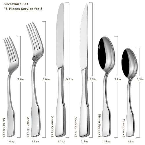 Alata-Kate-48-Piece-Silverware-Set-with-steak-knife-Service-for-8-Stainless-Steel-Flatware-Set-Mirror-Polished-Cutlery-Set-Dishwasher-Safe Alata Kate 48 Piece Silverware Set with steak knife Service for 8 Stainless Steel Flatware Set Mirror Polished Cutlery Set Dishwasher Safe