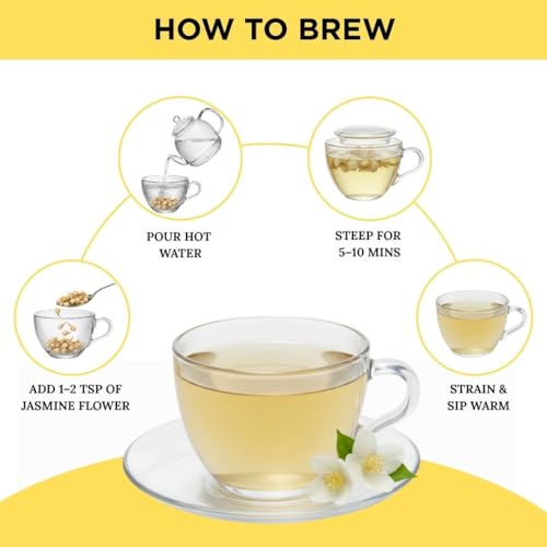 Aarved Natural Edible Dried Jasmine Flower (50g) Flower Based Herbal Tea, No Caffeine, Antioxidant - Rich Tea For Increasing Immunity, Stress Relief & Heart Health For Glowing Skin (Pack of 1)