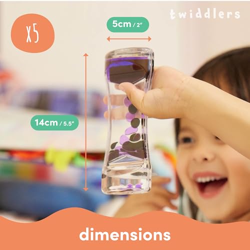 THE TWIDDLERS 5 Liquid Motion Timers Sensory Timer Hourglasses - 14cm, 5 Colours - Kids Water Bubble Lava Lamp Calming Sensory Toys for Autism, Stress Relief, Relaxation, ADHD