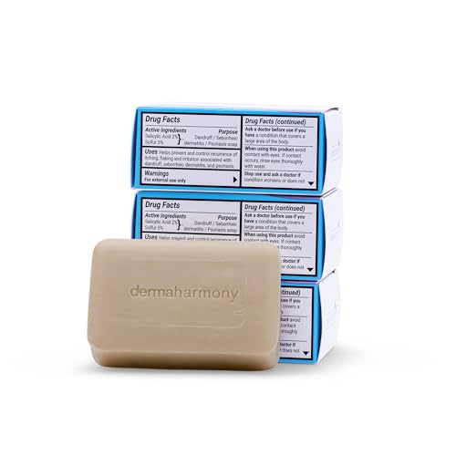 Dermaharmony 5% Sulfur 2% Salicylic Acid Bar Soap 4 oz – Crafted for those with Seborrehic Dermatitis, Dandruff, and Psoriasis (3 Pack)
