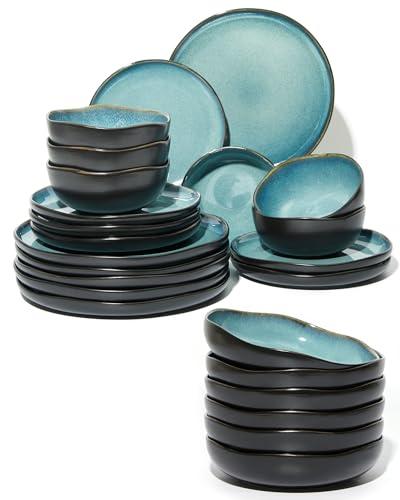 Image of 24 piece Stoneware Dinnerware Sets Green Black
