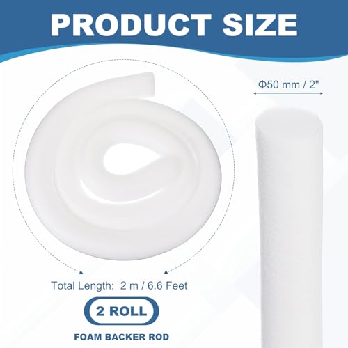 Image of PATIKIL 2 Inch x 7 Feet Backer Rod for Gaps and Joints, 2 Roll Foam Rope Caulk Crack Joint Filler Roll Seal Weather Strip for Home Construction Car, White