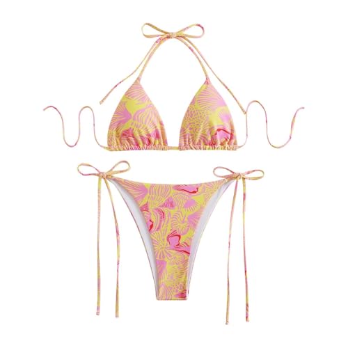 Womens Bikini Sets Sexy V Neck Fashion Low Rise Tie Side Swimwear Women's Two Piece Printed Bathing Suits Swimsuit