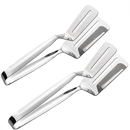 Double Sided Spatula,Tongs for Cooking, 12 inch +10 inch (2pack) Stainless Steel,Fishing turner, Flipping Spatula Tongs Clip for Fish Beefsteak Bread Hamburger BBQ Meats Pizza Pies Bread