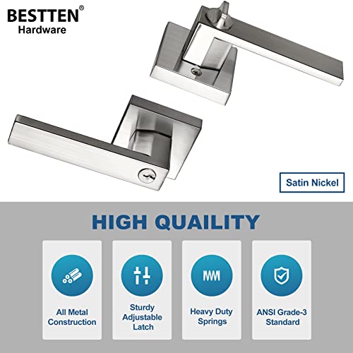 Bestten Satin Nickel Entry Door Lever, Heavy Duty Square Entrance Door Handle, Exterior Door Lock For Front Door #TOP4