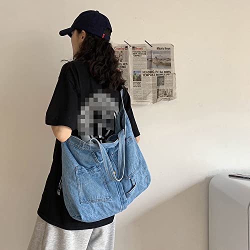Single Color Denim Canvas Handbag Cross Body Shoulder Purse Bag Tote-Handbag For Women (Light Blue) #TOP2