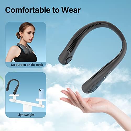HandFan 5000mAh Neck Fan Bladeless Portable Rechargeable Lazy Wearable Fan,USB HandsFree Fan, Mute 3-Speed 15 hrs Working Time For Outdoor Travel (Black)