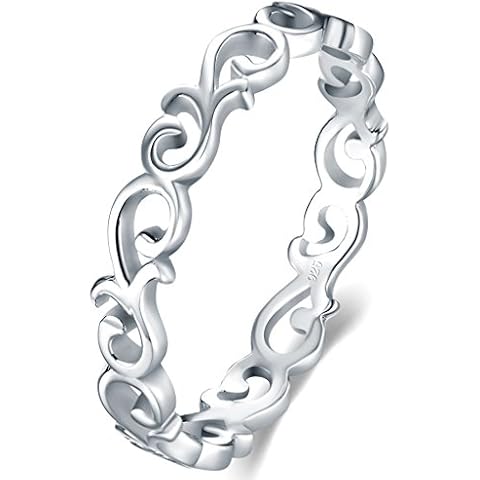 BORUO 925 Sterling Silver Ring Celtic Knot Heart High Polish Tarnish Resistant Eternity Wedding Band Stackable Ring Size 5 Cover