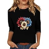Women's Round Neck Blouse 250th Anniversary USA Patriotic Flag Printed Tops 3/4 Sleeve Casual Shirts