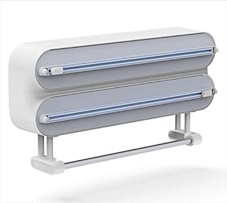 Magnetic Cling Film Dispenser and Cutter - Upgraded 3 in 1 Kitchen Roll Holder Wall Mounted, Quasziwa Refillable Cling Wrap Aluminum Tin Foil dispenser with Paper Towel Holder - Fits 12" Roll (White)
