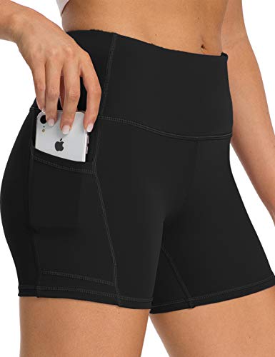 oyioyiyo High Waisted Biker Shorts for Women Workout Yoga Running Compression Shorts with Pockets Black