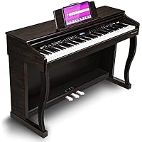 Vangoa 88 Keys Weighted Home Digital Piano Brown Bundle with Furniture Stand and Slide Key Cover
