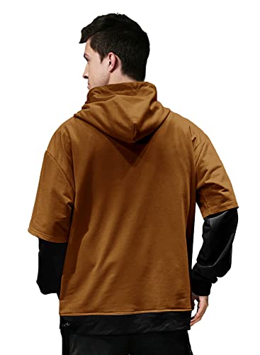 Image of EYEBOGLER Men's Cotton Blend Colorblocked Hooded Neck Full Sleeves Regular Fit Sweatshirt