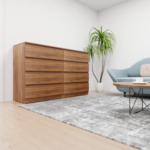Image of VIKI Dresser with 8 Drawers, Chest of 8 Drawers,Clothes Storage, Organizer Unit for Bedroom, Hallway, Entryway,Easy Pull Drawers, Width 160cms, Brussel Walnut Colour | 1 Year Warranty | Free Assembly