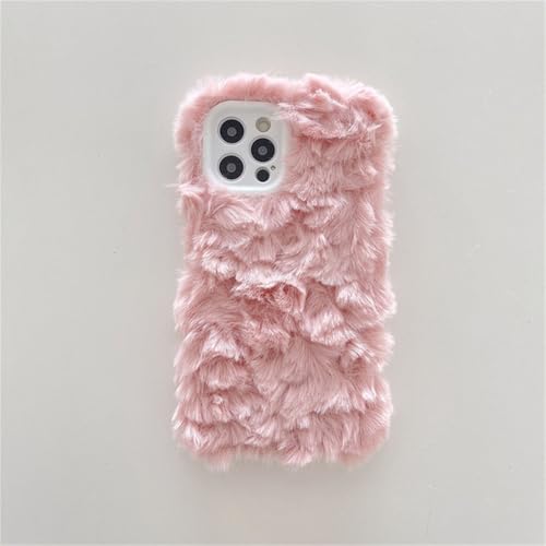 Coque en peluche rose pour iPhone 13 Pro protection silicone