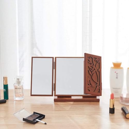 Miroir de maquillage avec support gravé rétro et pliable - 5