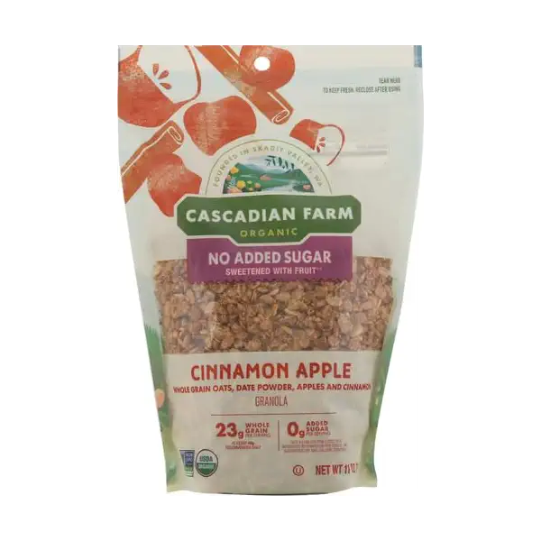 Cascadian Farm Organic Granola with No Added Sugar,Cinnamon Apple Cereal,Resealable Pouch,11 oz,(Pack of 4) 4