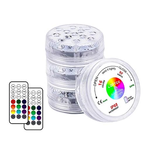 Submersible LED Lights, 16 Color Changing IP68 Waterproof RGB LED with IR Remote Controlled 10 LED Underwater Lighting for Pond, Vase Base, Bath Tub, Fish Tank, Valentine's Day Decoration (4 Pack)