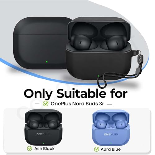 Image of Soft Silicone Case Cover Compatible for OnePlus Nord Buds 3r -(Black, Lanyard)