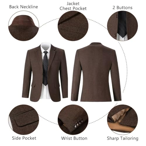 Retro Tweed Mens Suit Herringbone Slim Fit 2 Buttons Men's Jackets Sets Prom Wedding Jacket Blazer Pants Groom Tuxedo Set2