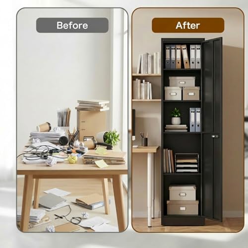 LHForgetech Armoire Métallique de Rangement avec Serrure Noir 35x40x180 cm – vue 6
