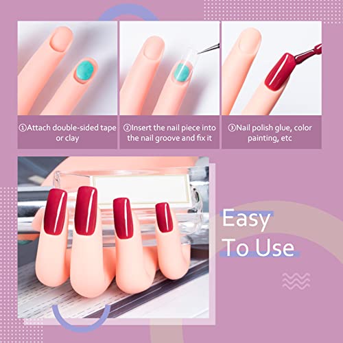 Krofaue 500Pcs French Coffin Fake Nails Haft Cover Fase Nail Tips With Box + Practice Nail Hand Model Movable Flexible Fake Right Hand For Nail Tips Art Salons And Home Training Diy (Clear） #TOP5