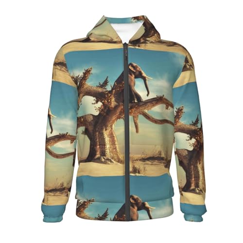 Elephant on dry tree Kids Pullover Hoodies Boys Zip Up Sweatshirts Girls Athletic Clothes with Pocket2