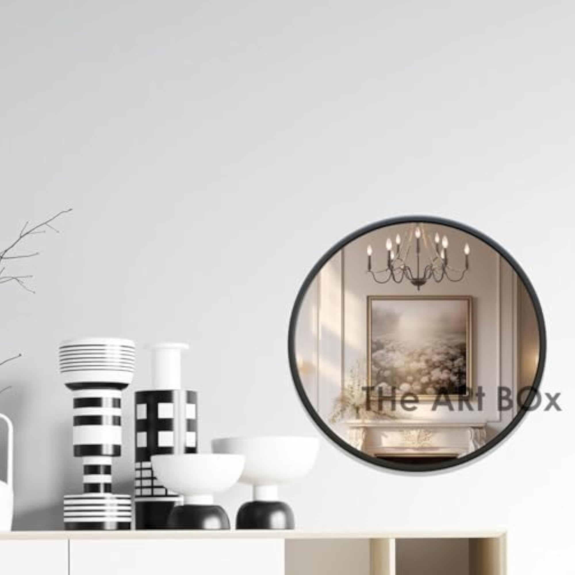 Round Wall Mirror with Metal Frame, Modern Design, 16 Inch