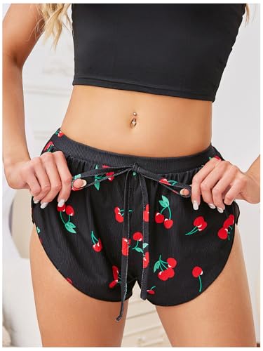 Image of MakeMeChic Women's Pajama Bottoms Floral Print Tie Front Micro Short Side Slit Summer Lounge Shorts